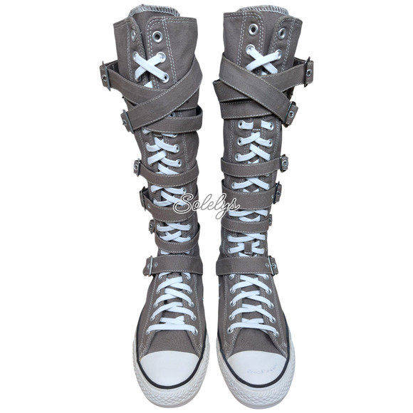 Converse 2012 XXHI 7 Multi Strap Grey Buckle Knee High Sneaker Boot M9 W11 RARE - Picture 13 of 15